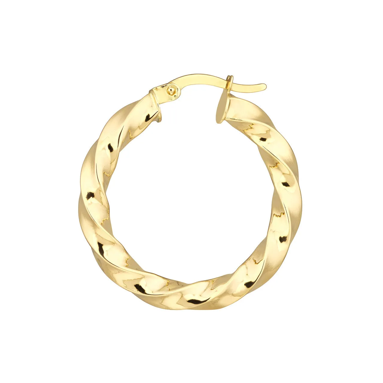 14K Yellow Gold 3x20mm Tight Twist Round Hoop Earring