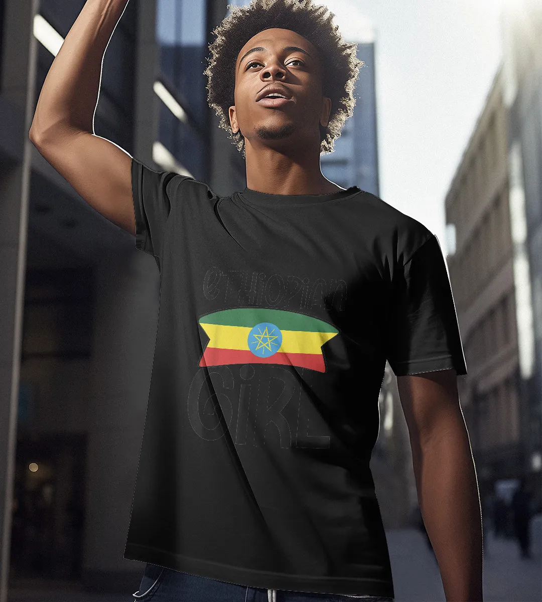 1sttheworld T-Shirt - Ethiopian Girl Flag T-Shirt Black A35