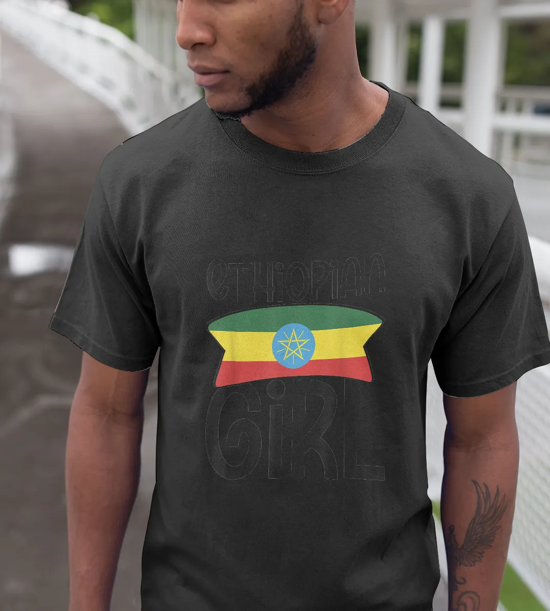 1sttheworld T-Shirt - Ethiopian Girl Flag T-Shirt Black A35