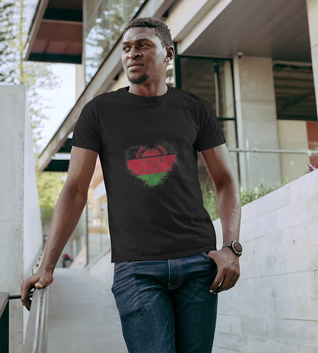 1sttheworld T-Shirt - Heart Malawi Retro T-Shirt Black A35