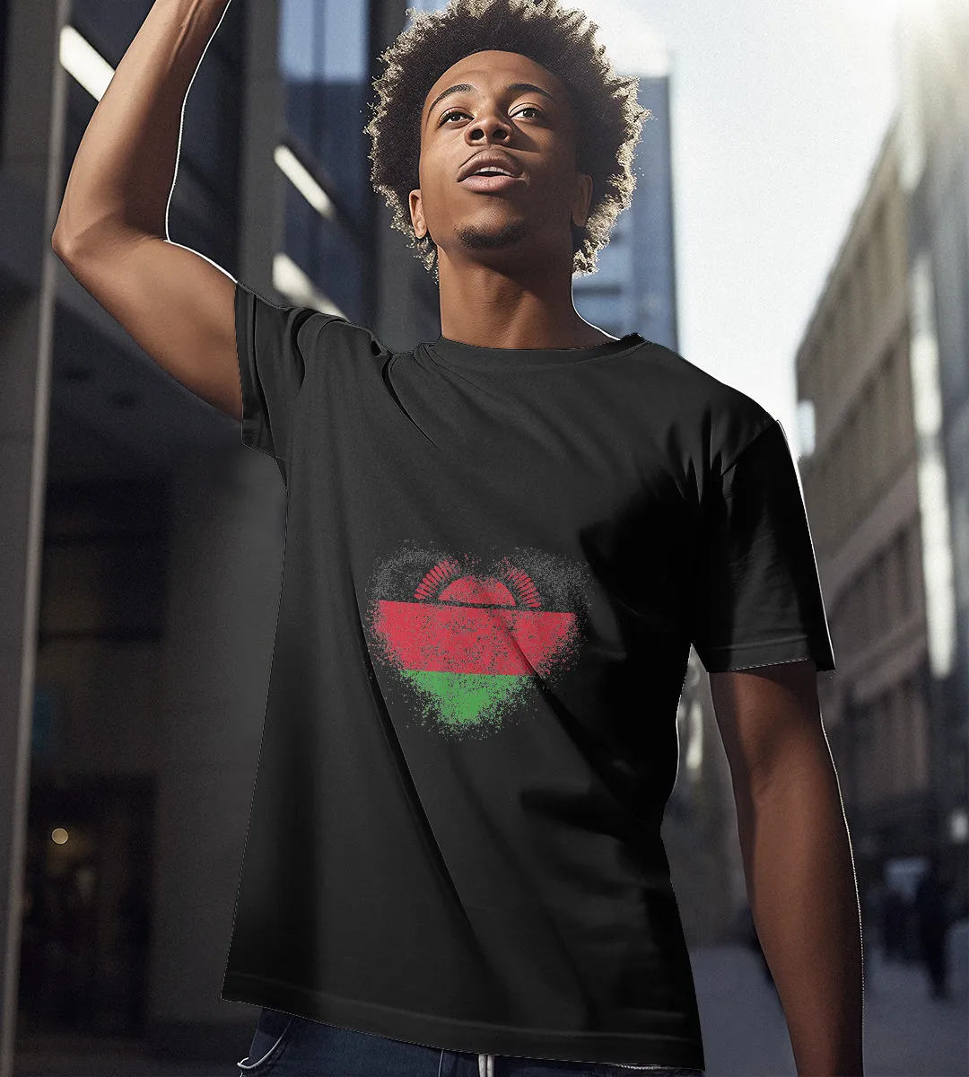 1sttheworld T-Shirt - Heart Malawi Retro T-Shirt Black A35