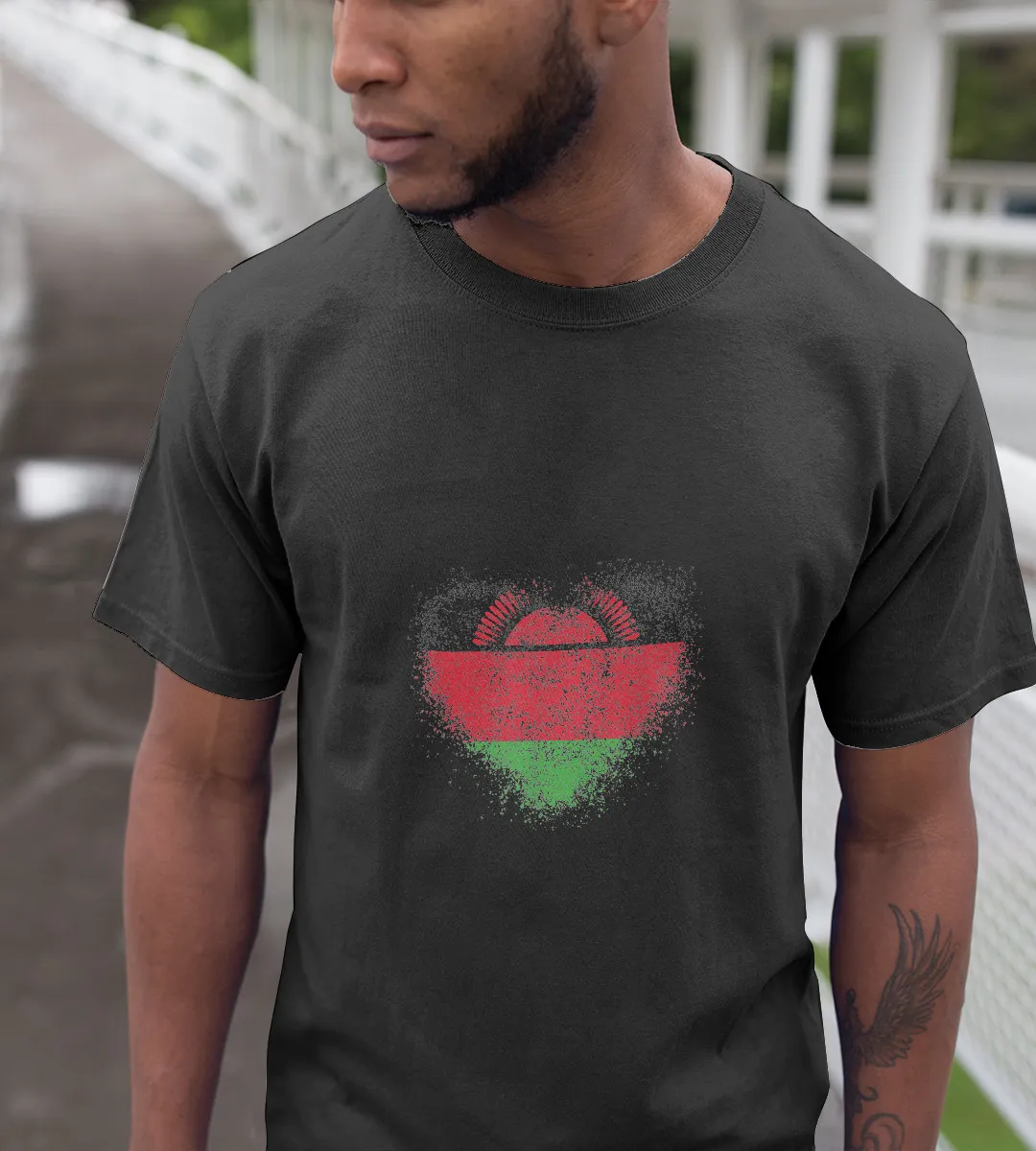 1sttheworld T-Shirt - Heart Malawi Retro T-Shirt Black A35