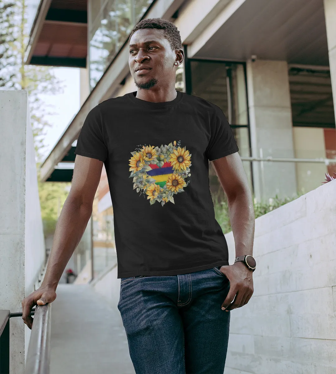 1sttheworld T-Shirt - Heart Sunflowers Mauritius T-Shirt Black A35