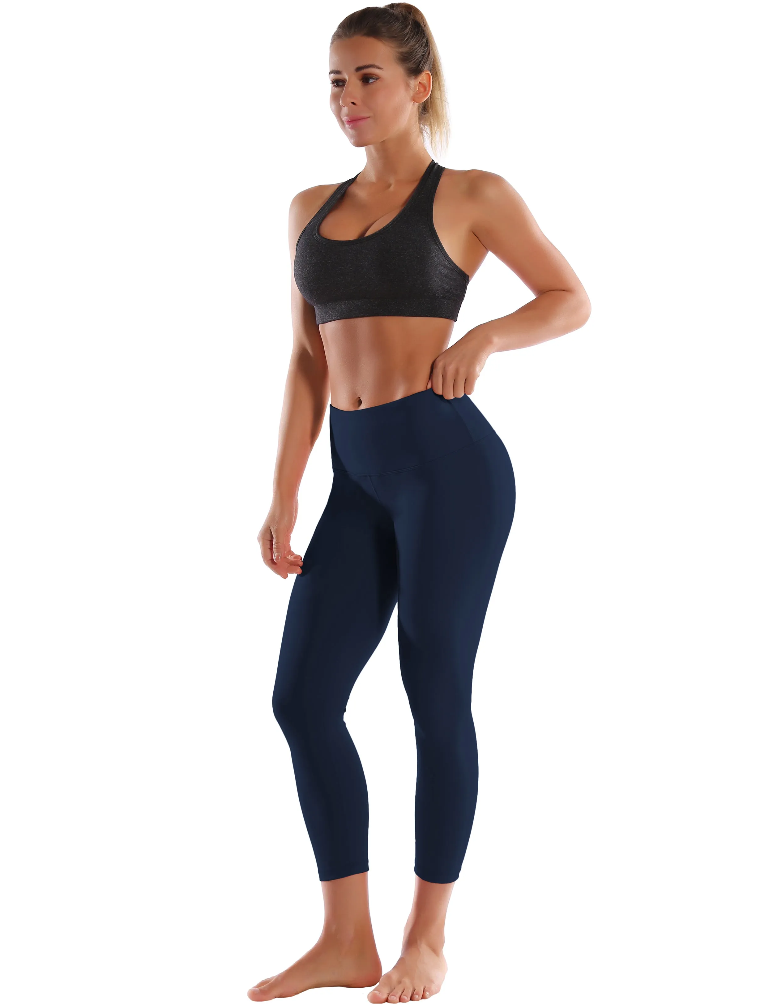 22" High Waist Crop Tight Capris darknavy