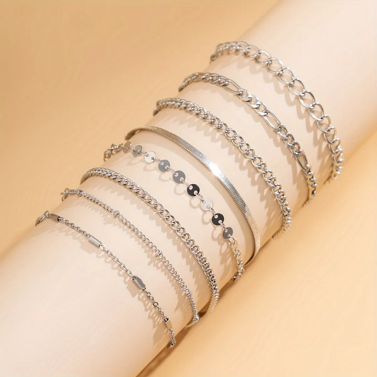 8-Piece Geometric Chain Bracelet Set - Stylish Adjustable Jewelry Accessories