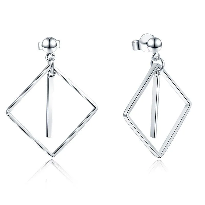 925 Sterling Silver Earrings Dangle Square Fashion Stylish Jewelry MXFE8139