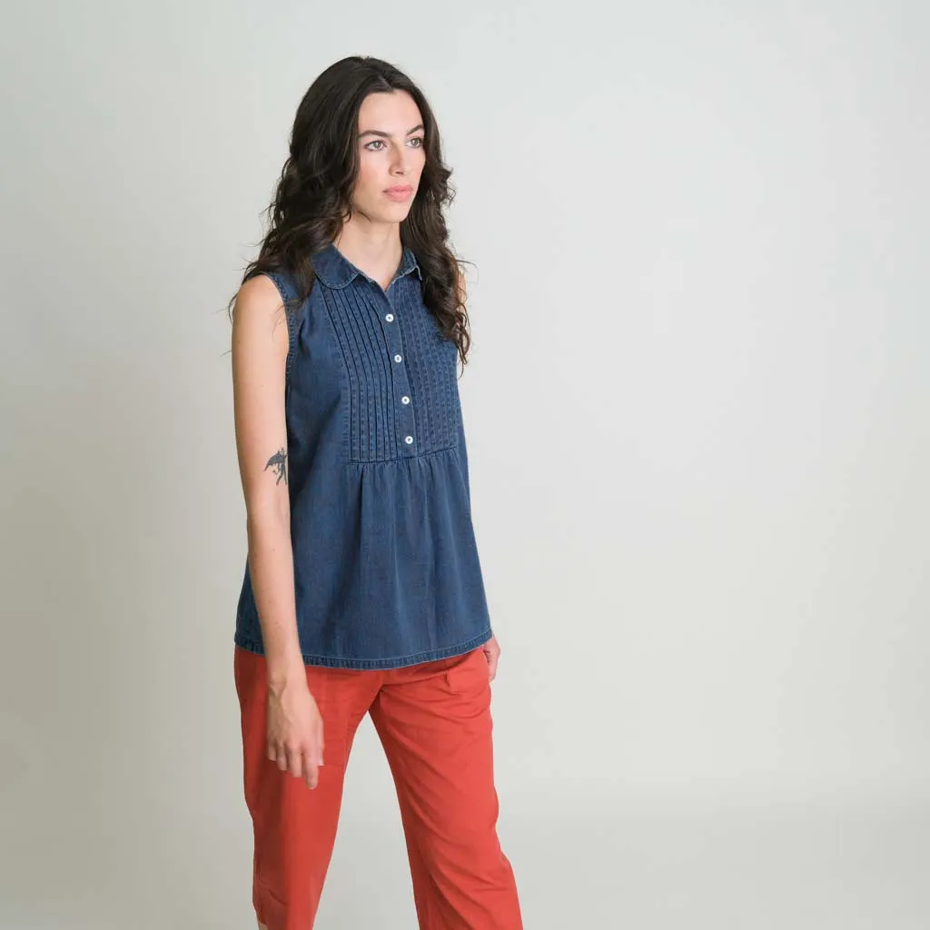 Adrianne Cotton Sleeveless Blouse | Denim