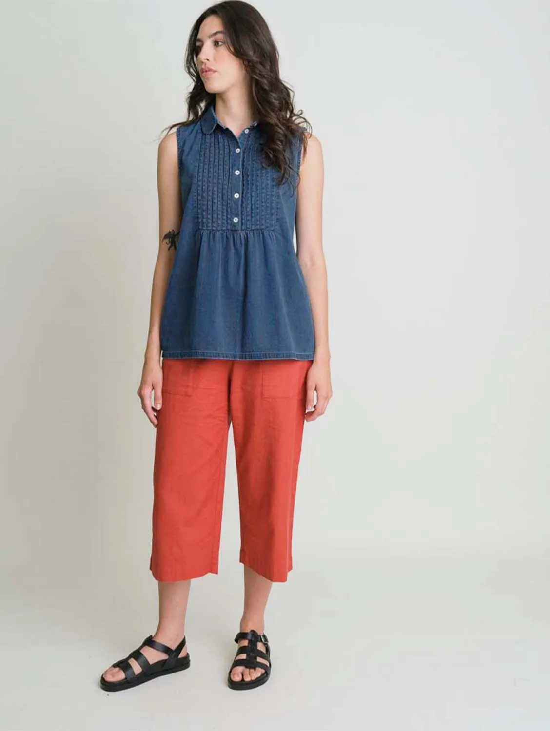 Adrianne Cotton Sleeveless Blouse | Denim