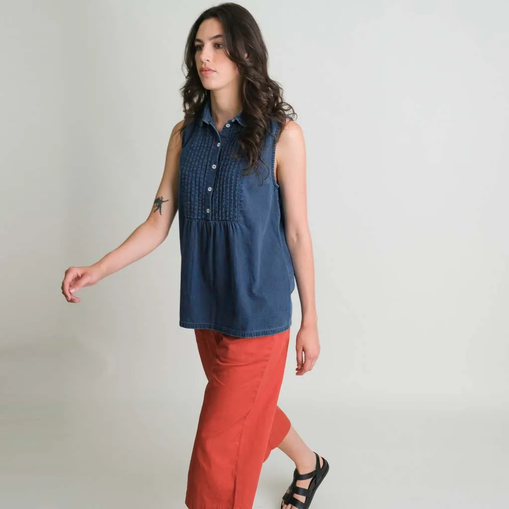 Adrianne Cotton Sleeveless Blouse | Denim