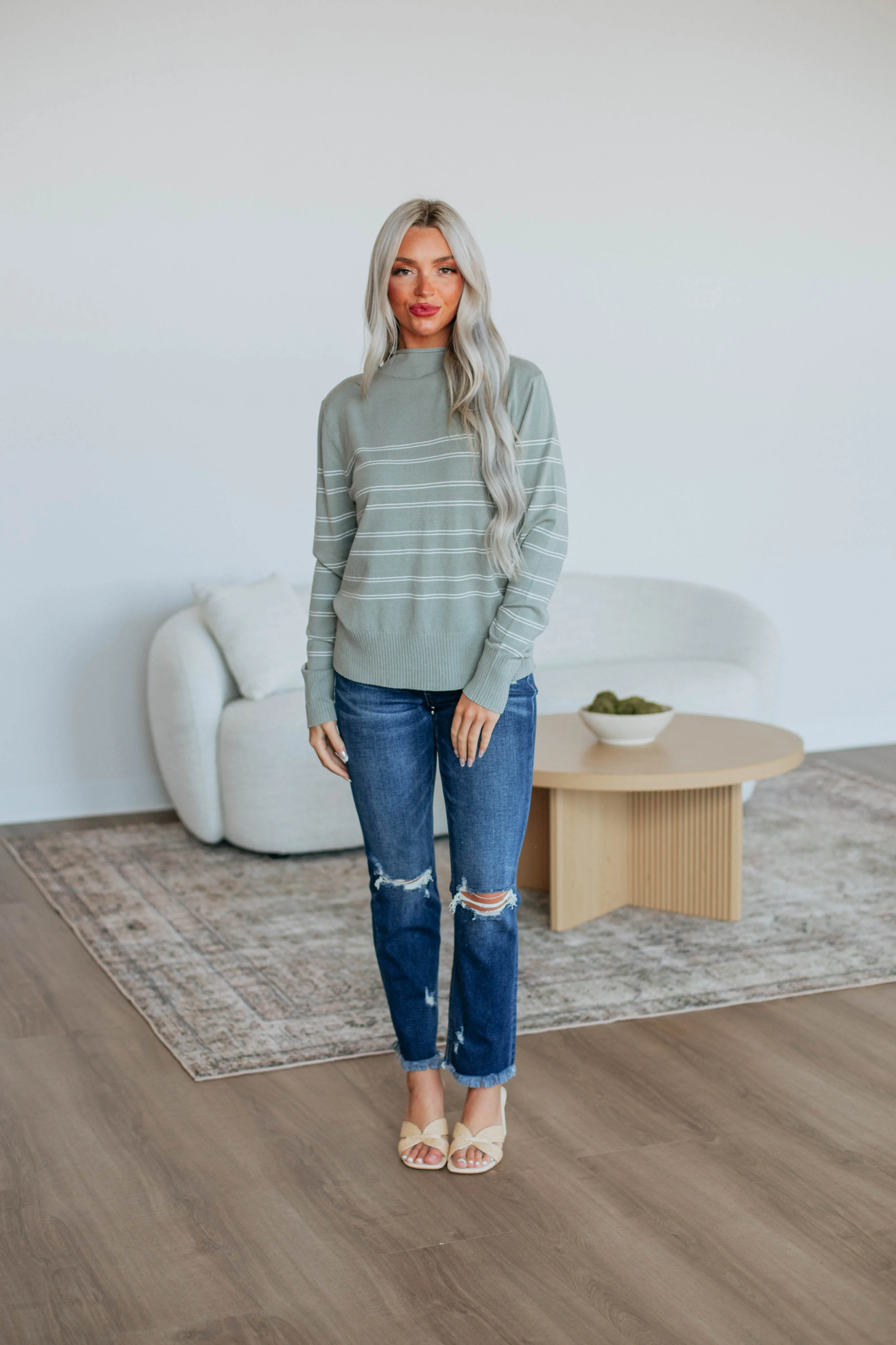 Alix Striped Sweater - Sage