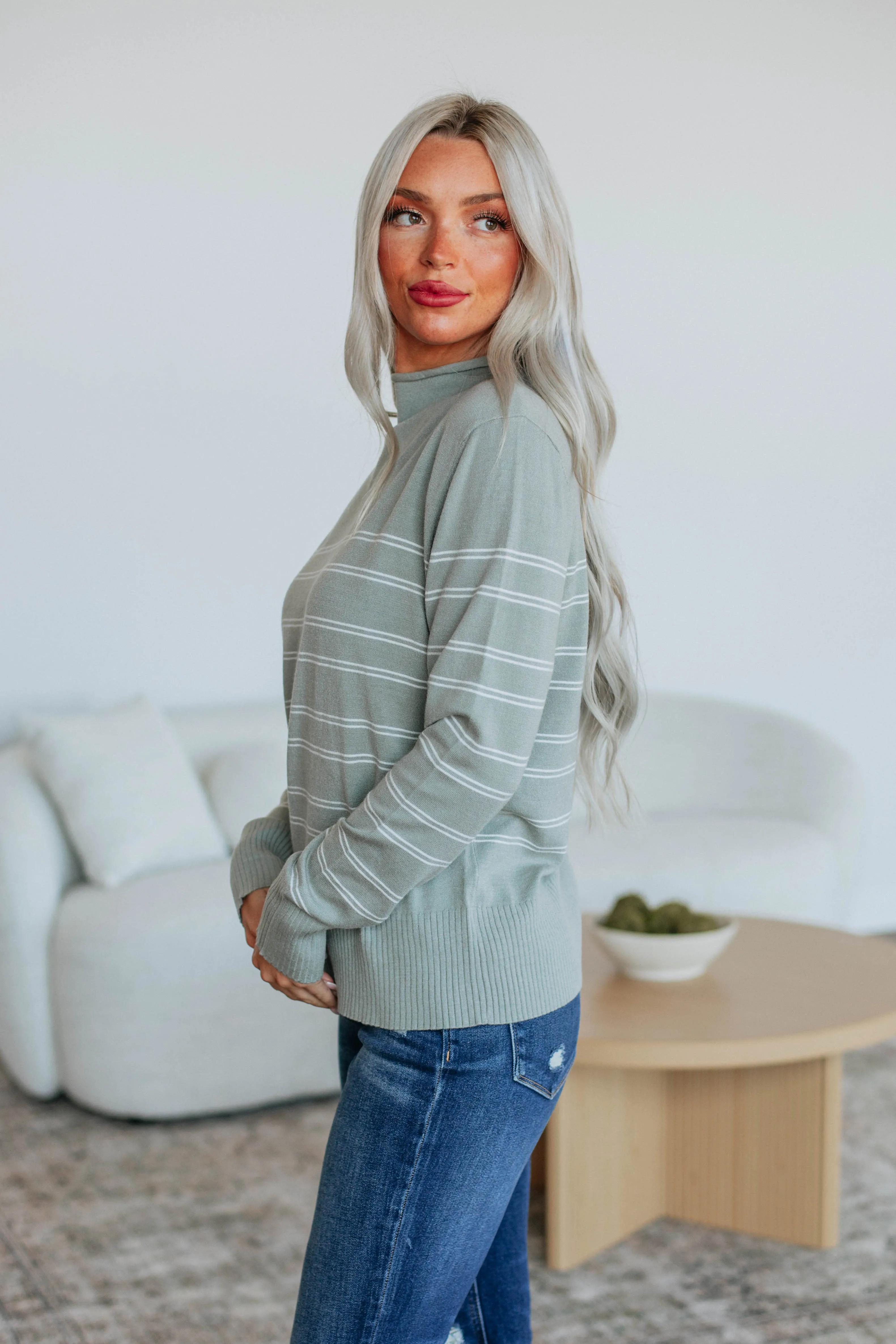 Alix Striped Sweater - Sage