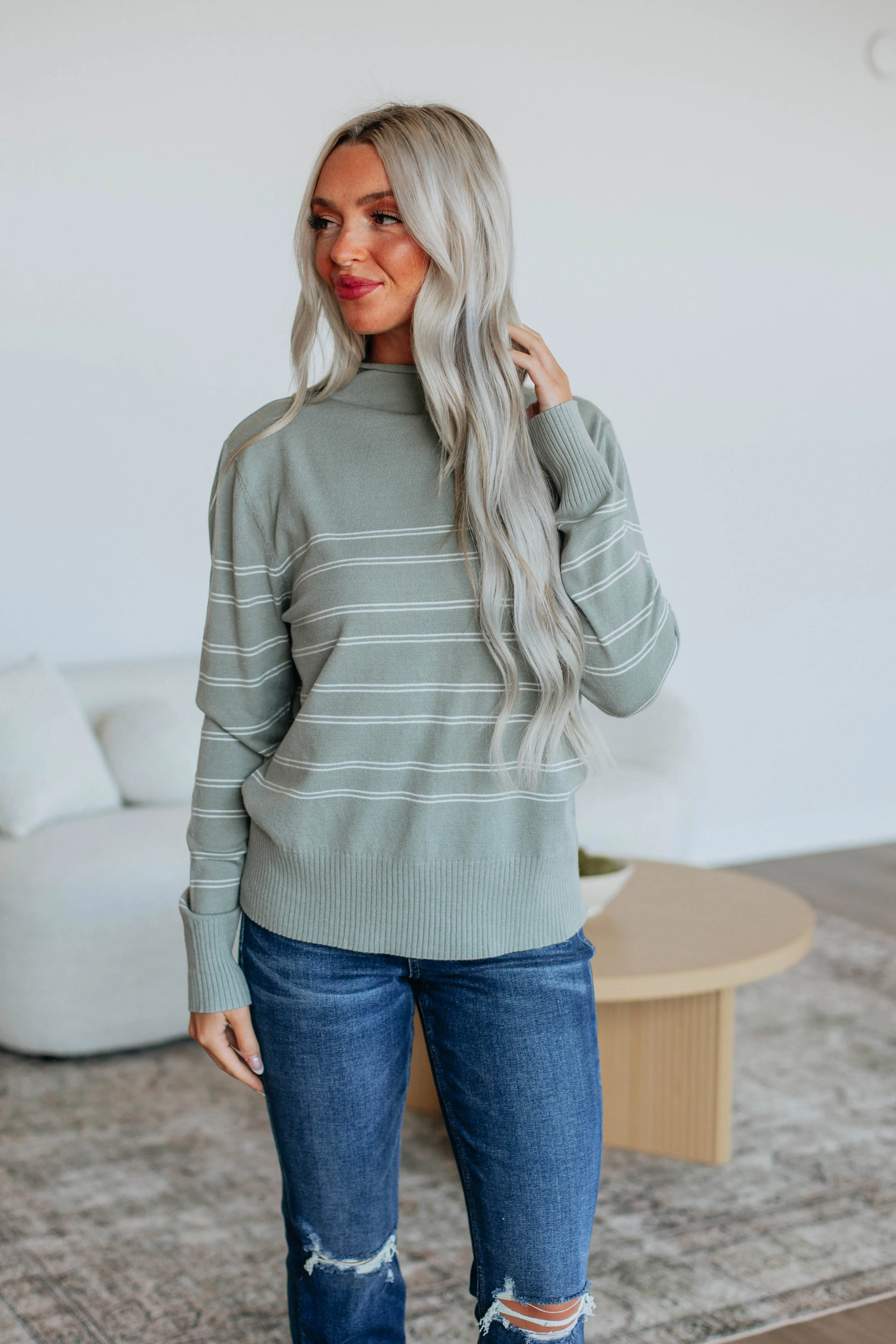 Alix Striped Sweater - Sage