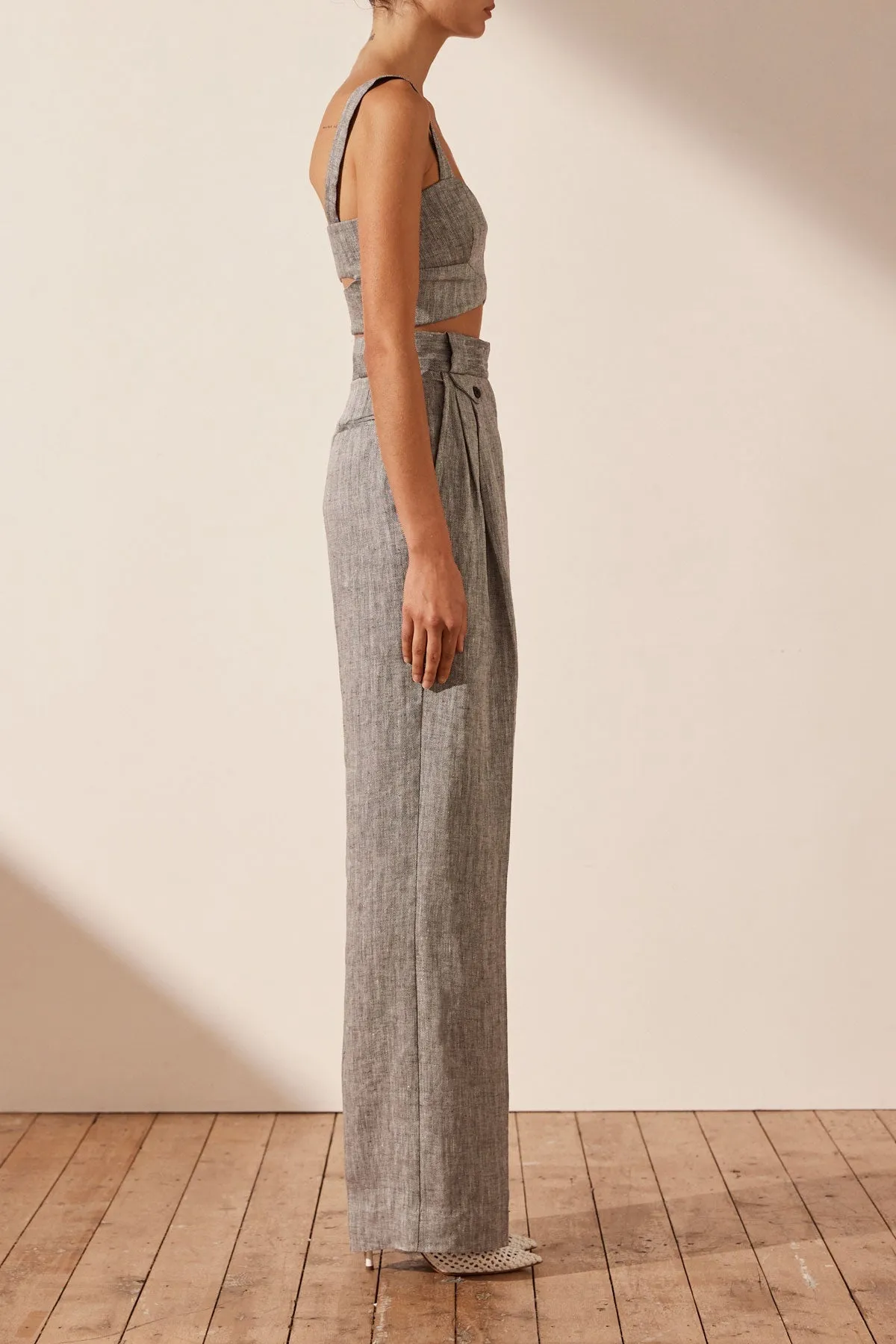 AMANDA LINEN HIGH WAISTED TAILORED PANT - ASH