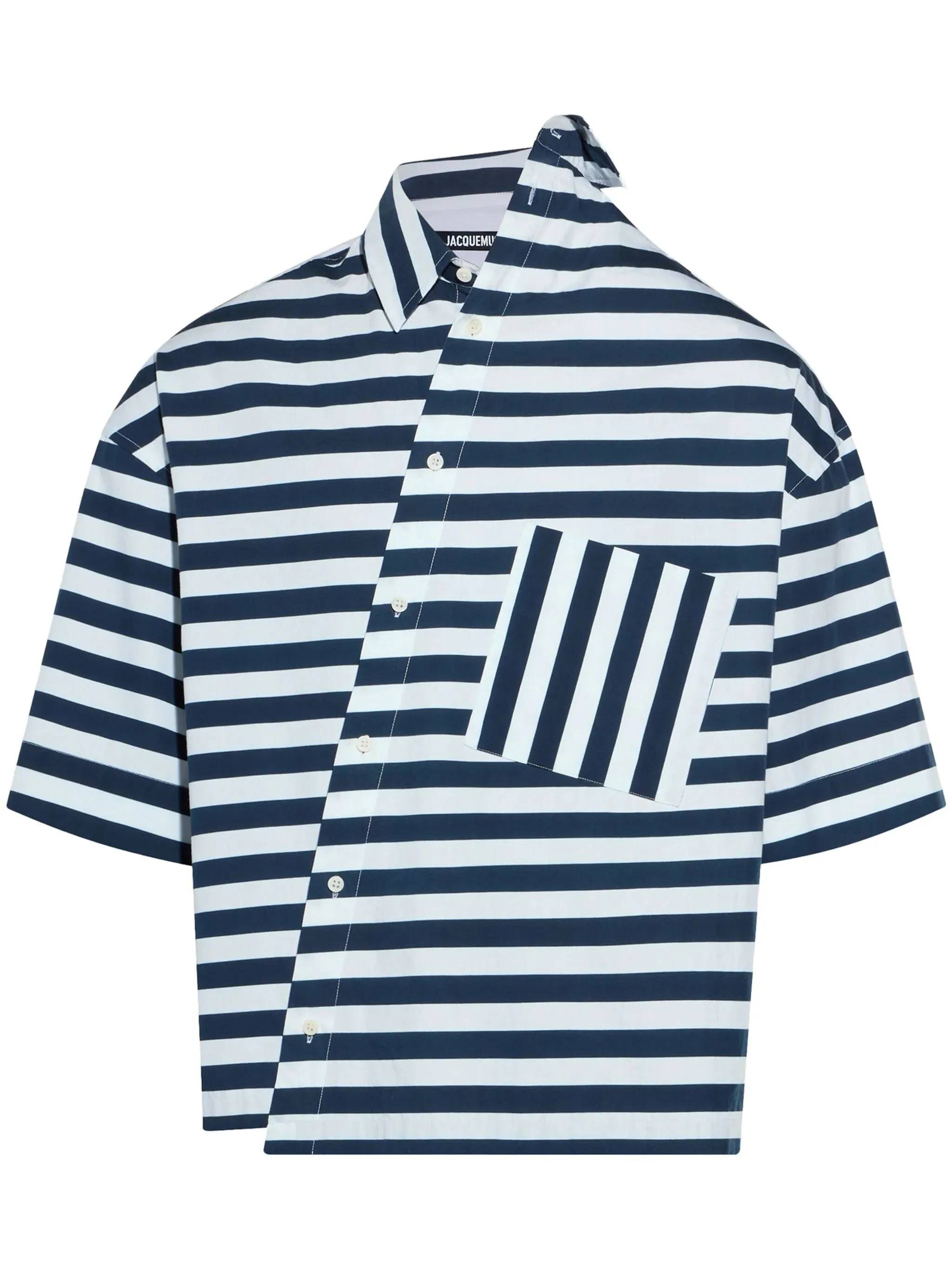 Asymmetric Fastening Striped Shirt