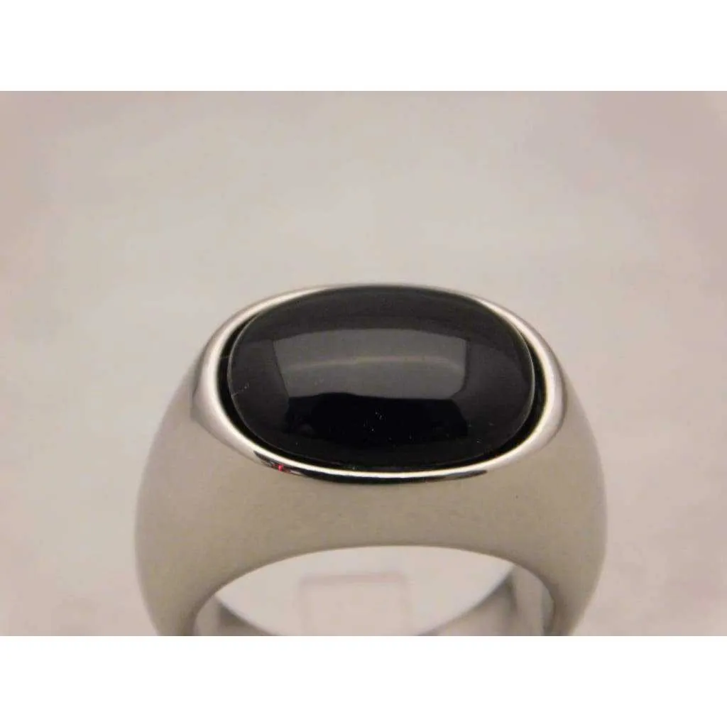 Black Onyx Mens Ring in Stylish Stainless Steel Setting....Size 11