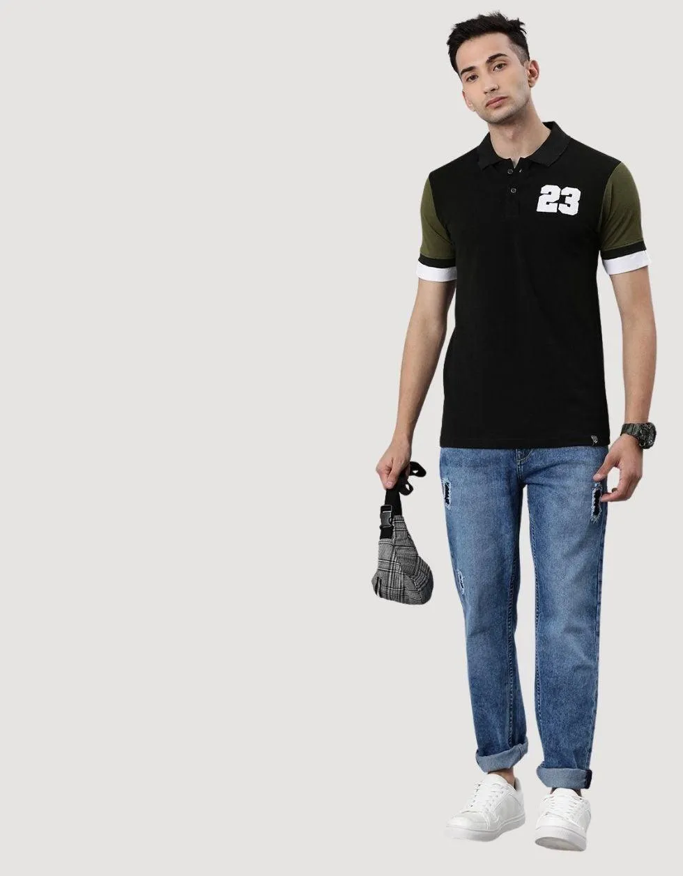 Black sporty Colorblock polo T-shirt