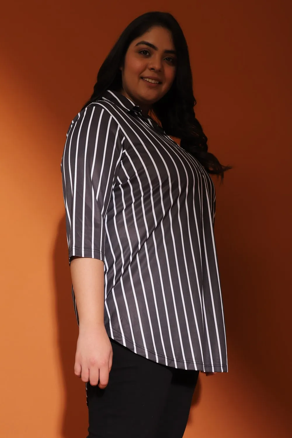 Black Striped Centre Pleat Top