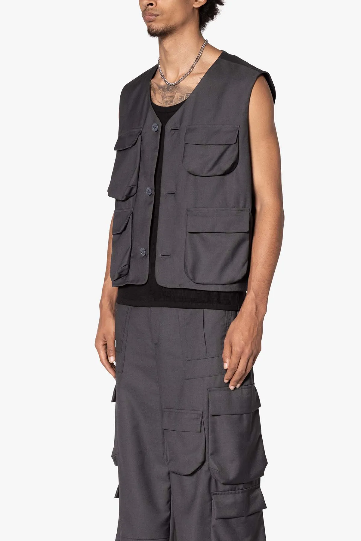 Bonded Gabardine Vest - Grey