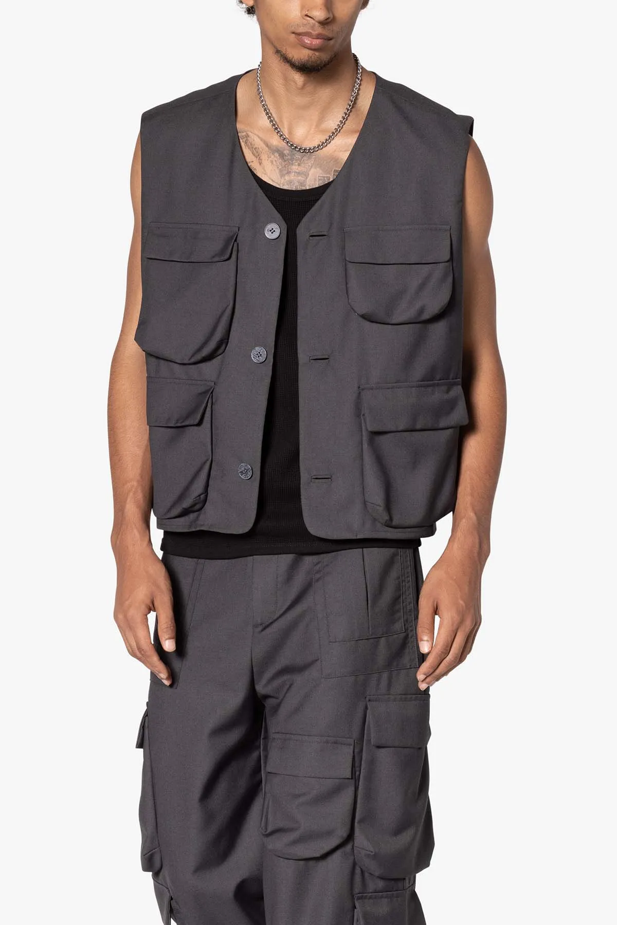 Bonded Gabardine Vest - Grey