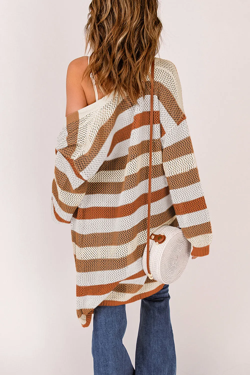 Brown Striped Knit Cardigan