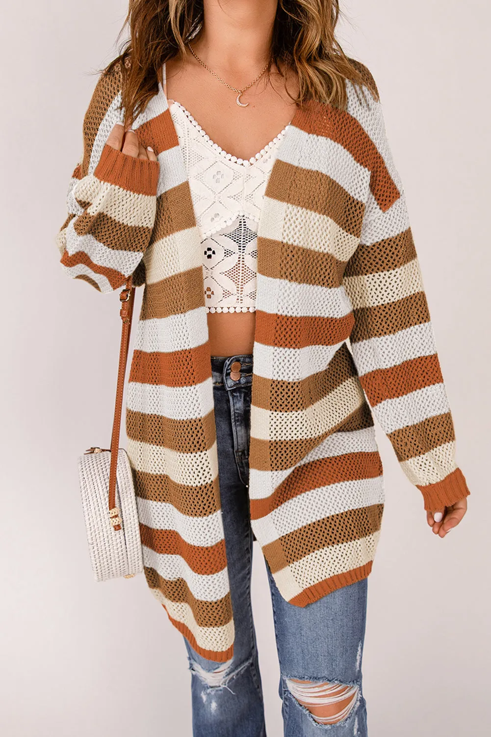 Brown Striped Knit Cardigan