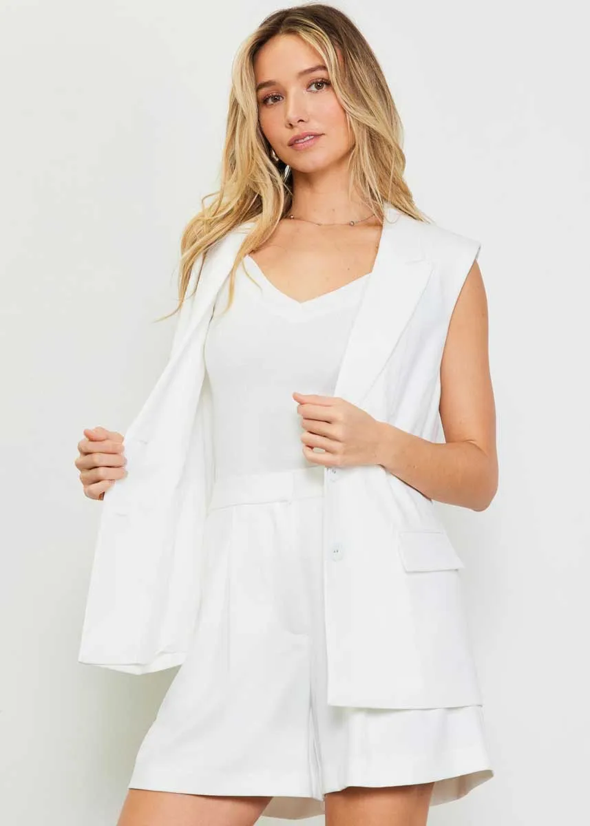 Carla Sleeveless Tailored Blazer - White