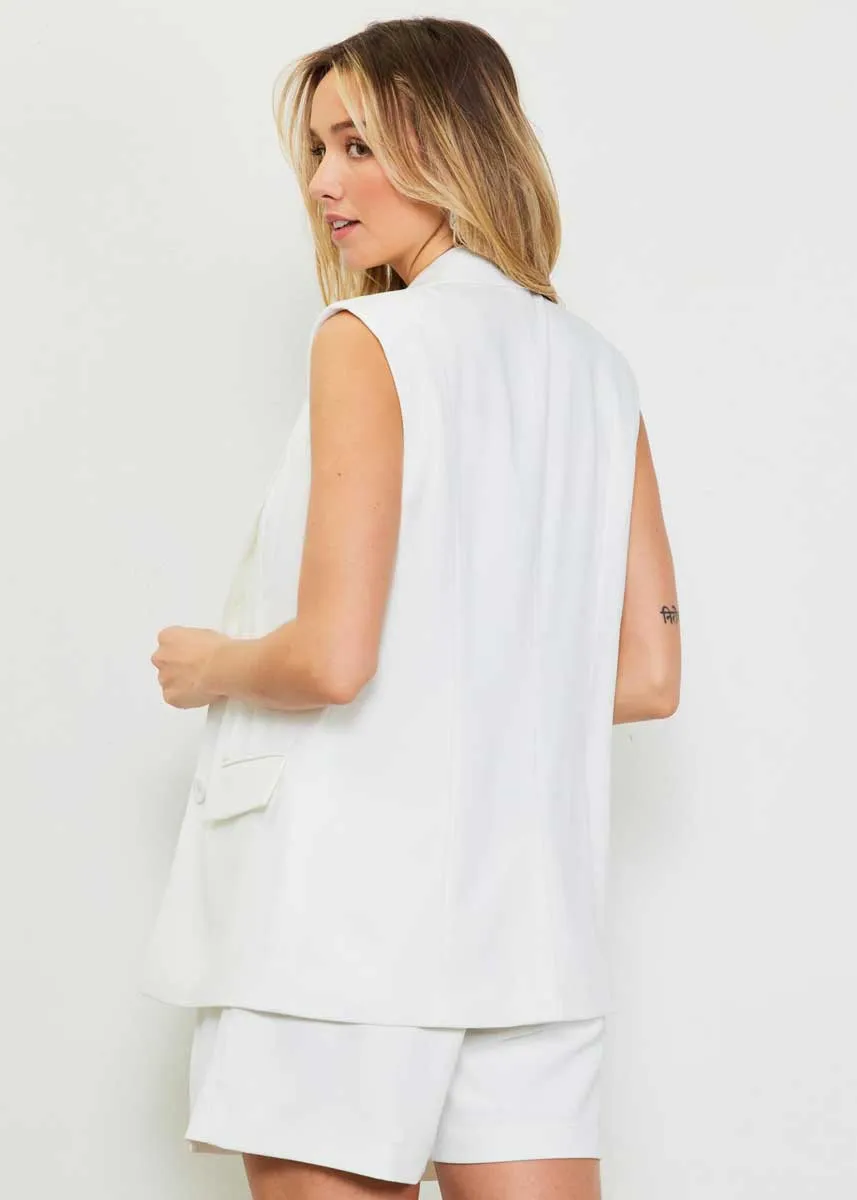 Carla Sleeveless Tailored Blazer - White