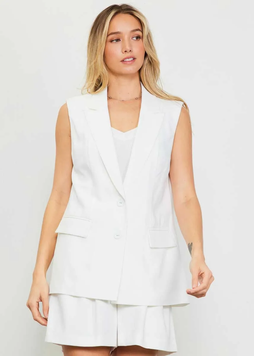 Carla Sleeveless Tailored Blazer - White