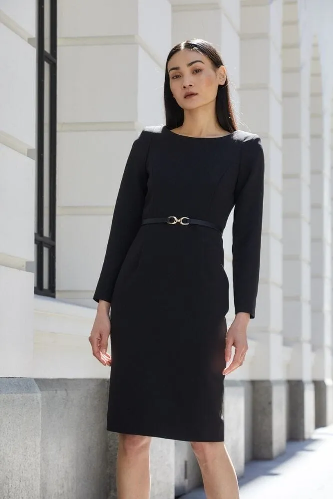 Charlene Tailored Long Sleeve Dress - Black Stretch