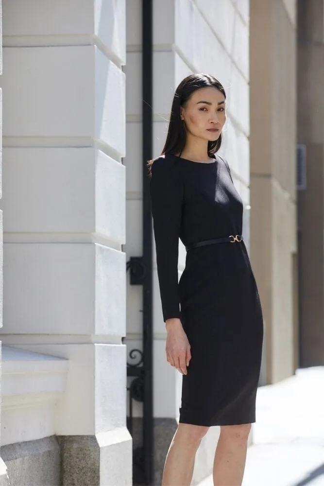 Charlene Tailored Long Sleeve Dress - Black Stretch