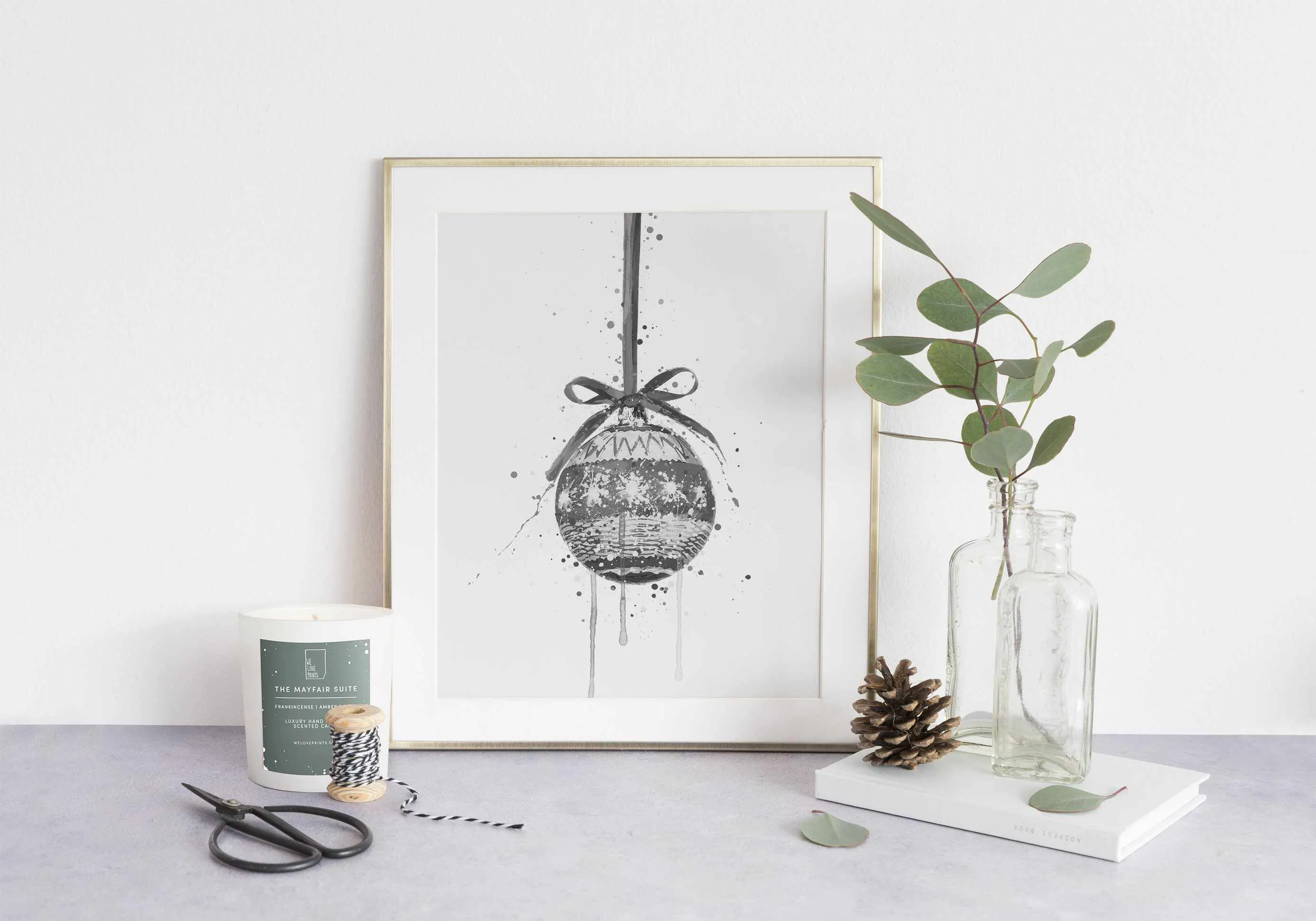 Christmas Bauble Wall Art Print , Contemporary and Stylish Christmas Decoration Alternative Xmas Decor