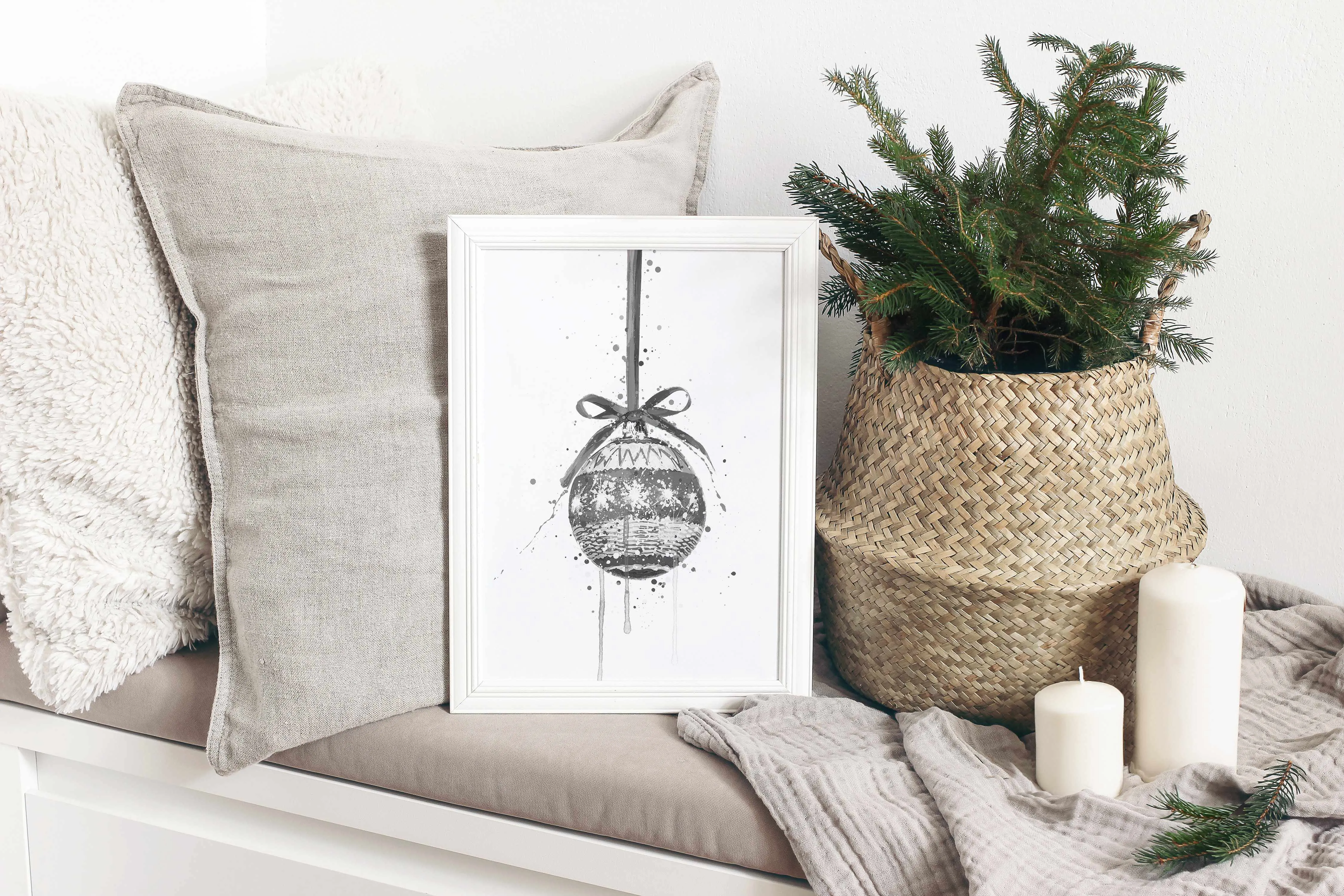 Christmas Bauble Wall Art Print , Contemporary and Stylish Christmas Decoration Alternative Xmas Decor