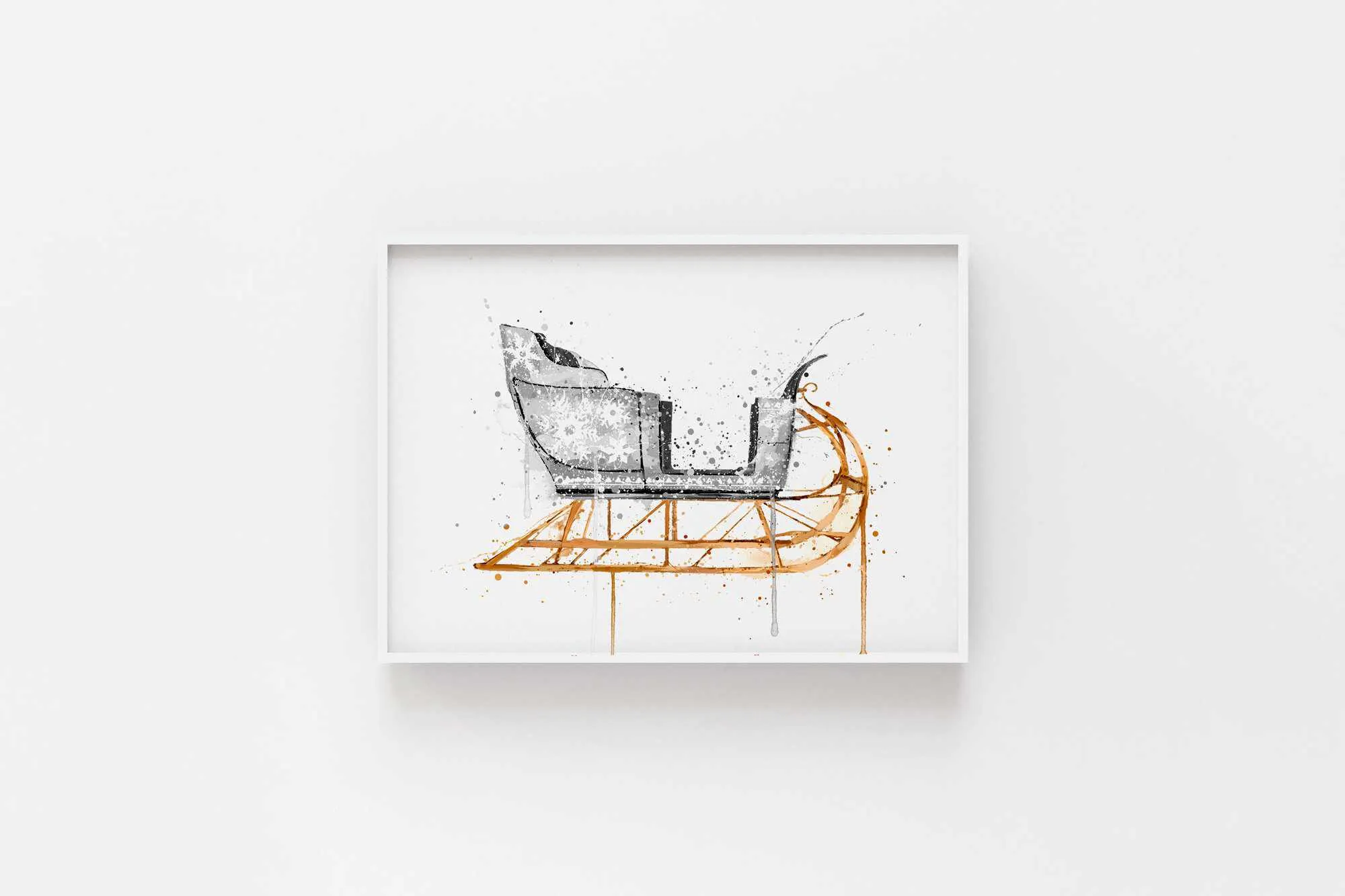 Christmas Sleigh Wall Art Print , Contemporary and Stylish Christmas Decoration Alternative Xmas Decor