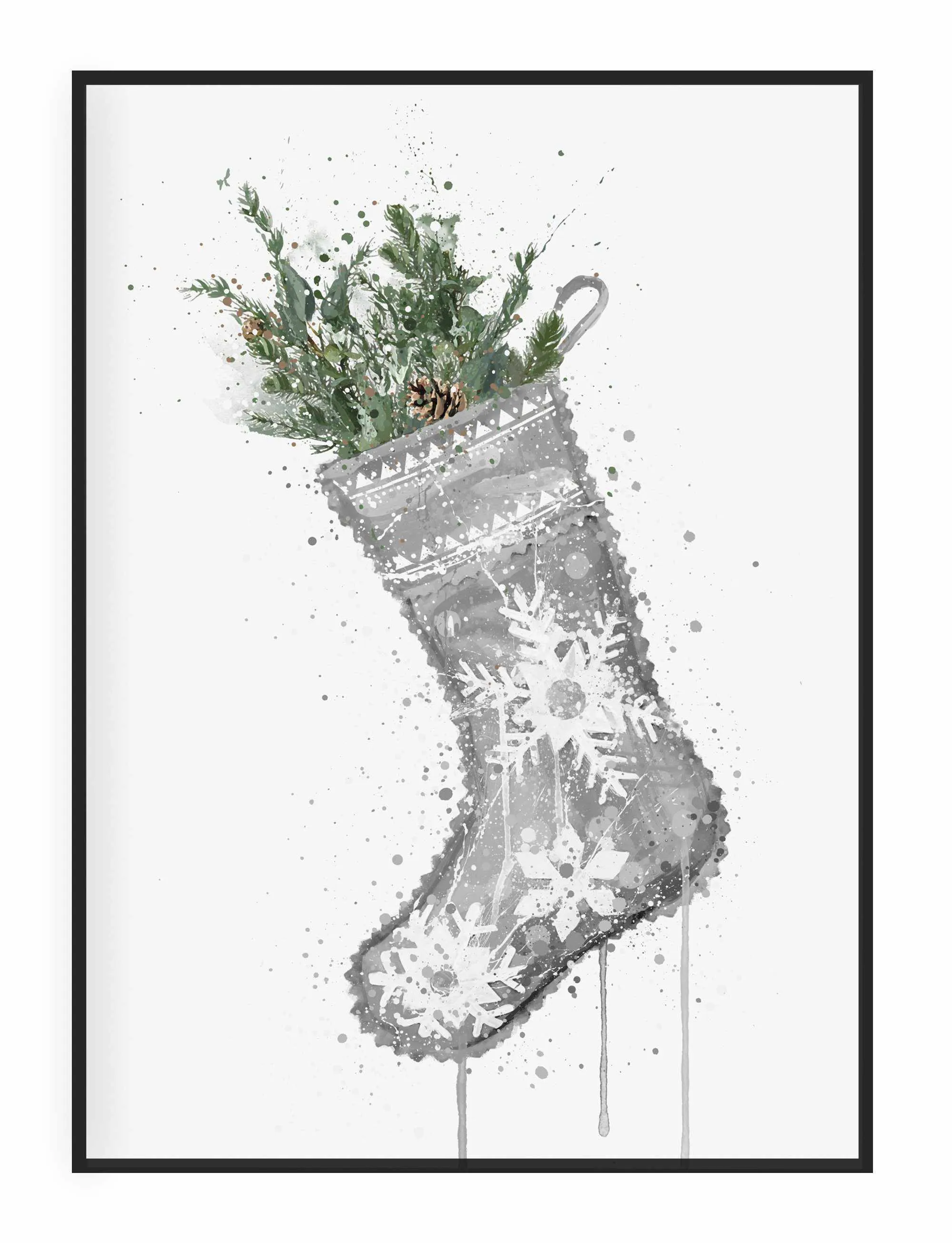 Christmas Stocking Wall Art Print , Contemporary and Stylish Christmas Decoration Alternative Xmas Decor