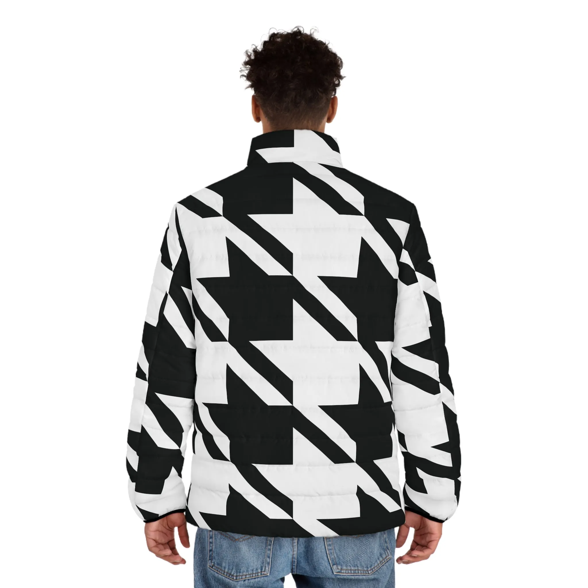 Classic Houndstooth Puffer: Men's Stylish Winter Coat