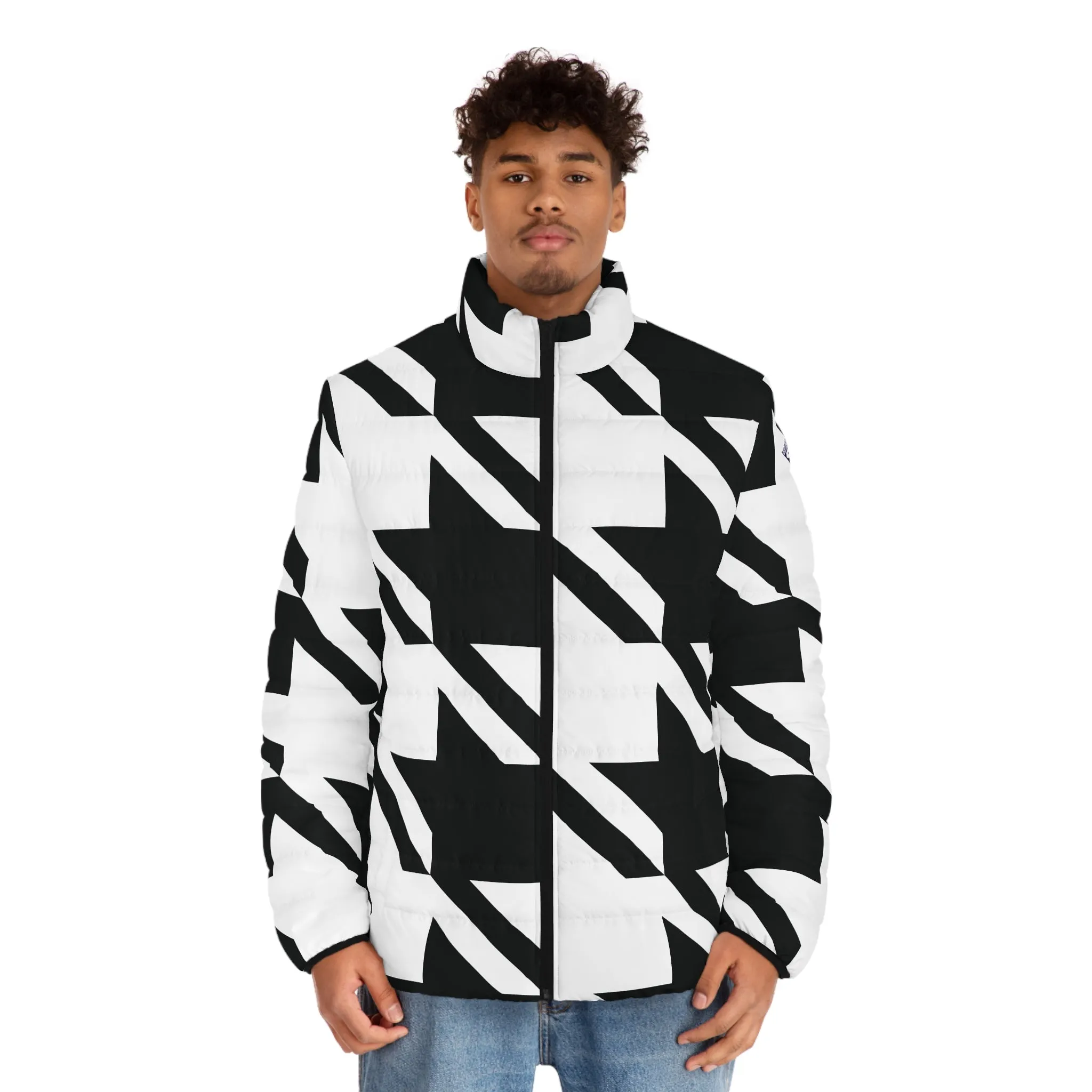 Classic Houndstooth Puffer: Men's Stylish Winter Coat