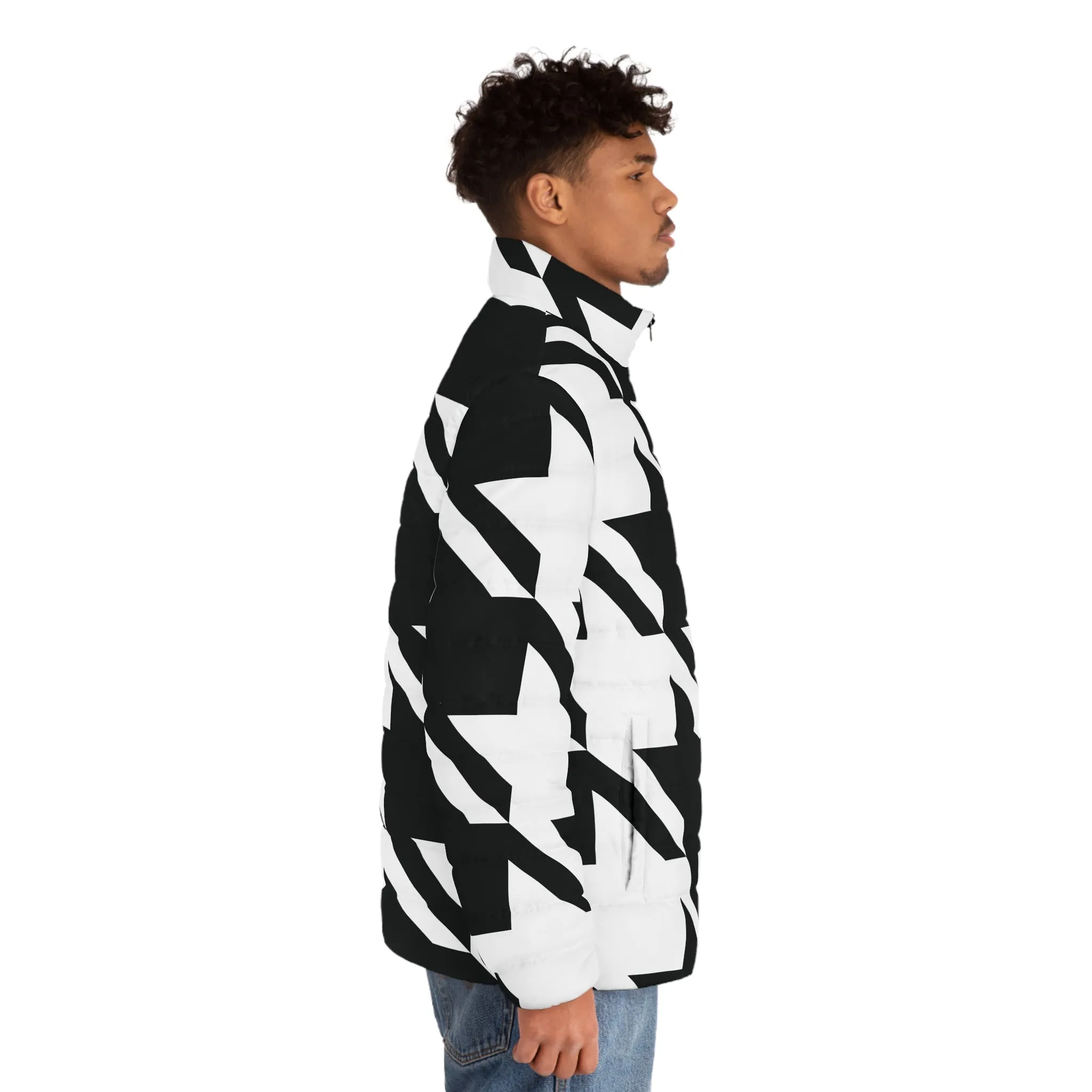 Classic Houndstooth Puffer: Men's Stylish Winter Coat