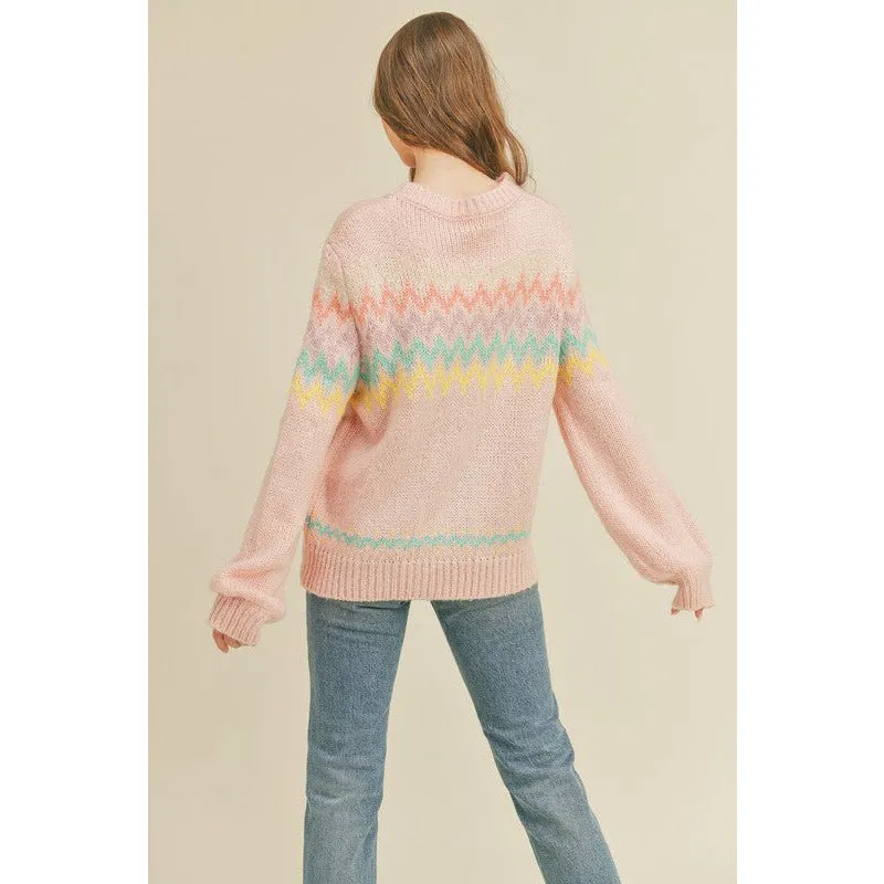 Colorful Zigzag Striped Knit Sweater