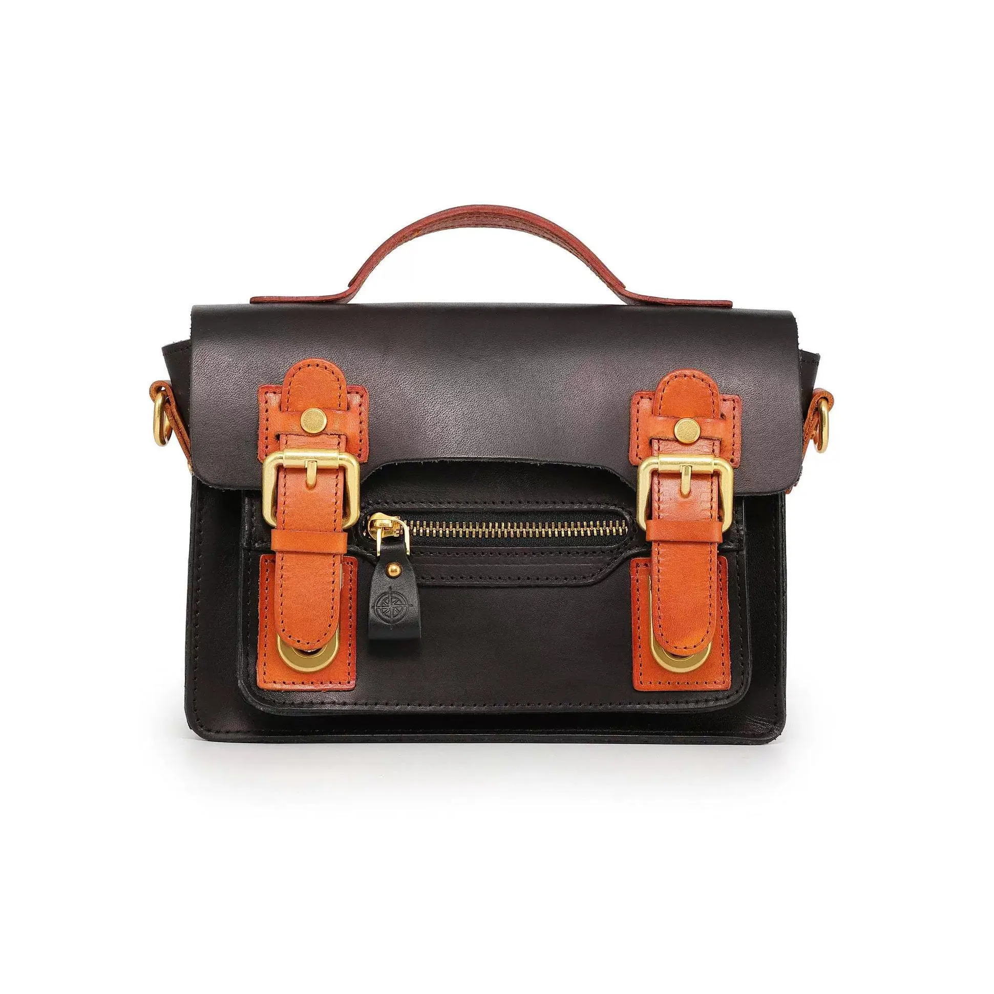 Compact Leather Cambridge Satchel,Stylish Color Contrast Crossbody Leather Bag,For Women-i7bags