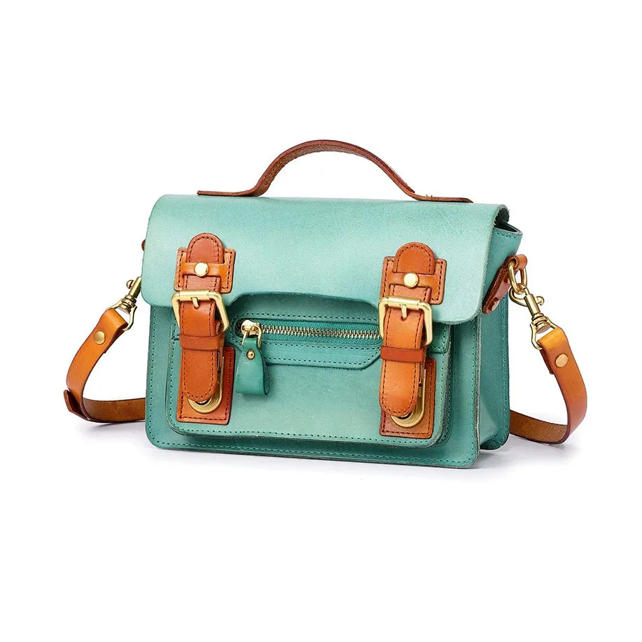 Compact Leather Cambridge Satchel,Stylish Color Contrast Crossbody Leather Bag,For Women-i7bags