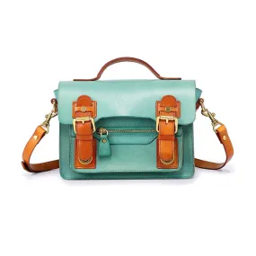 Compact Leather Cambridge Satchel,Stylish Color Contrast Crossbody Leather Bag,For Women-i7bags