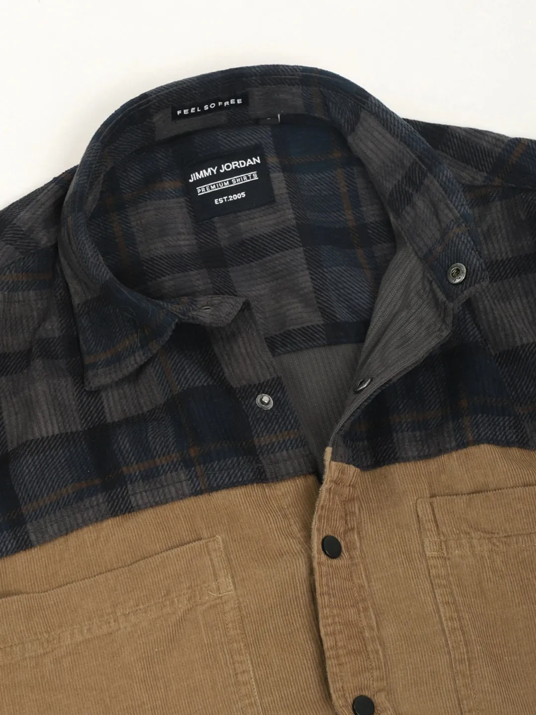 Corduroy Dark Grey Checkerd Stylish Full Sleeve Shirt