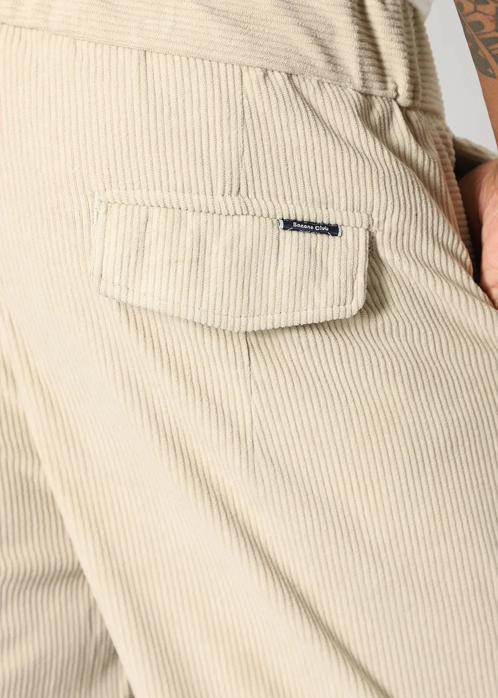 Cream Drawstring Corduroy Pant