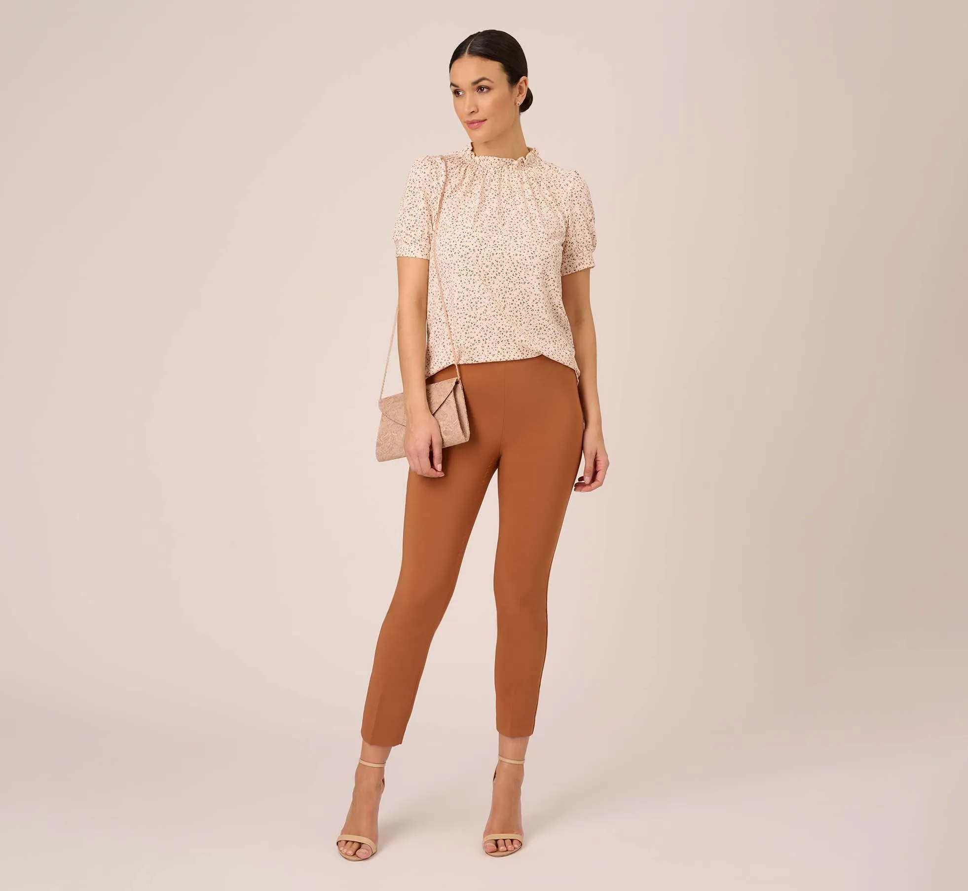 Cropped Pull-On Pant With Tailored Details In Terracotta