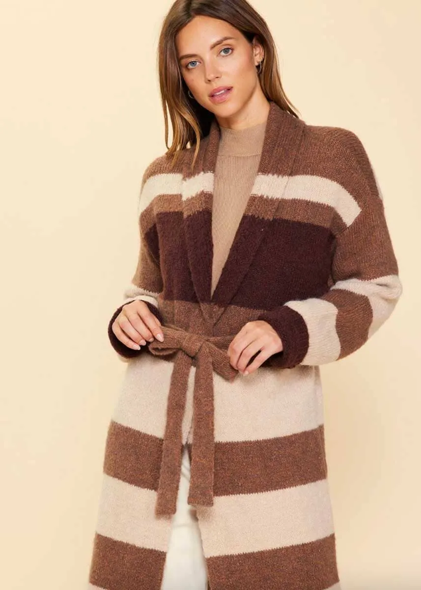 Delaney Striped Cardigan - Brown