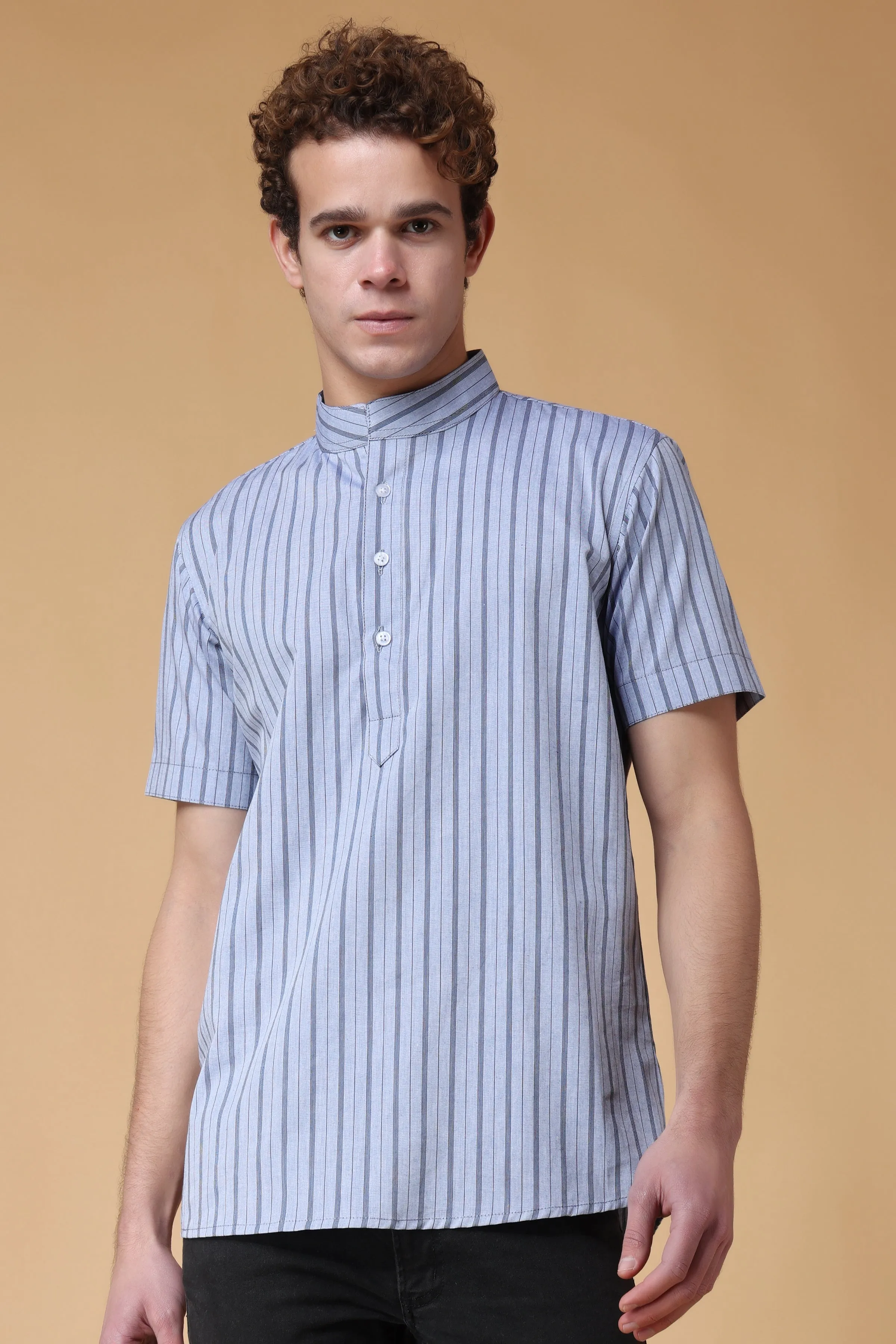 Dusty Grey Striped Kurta