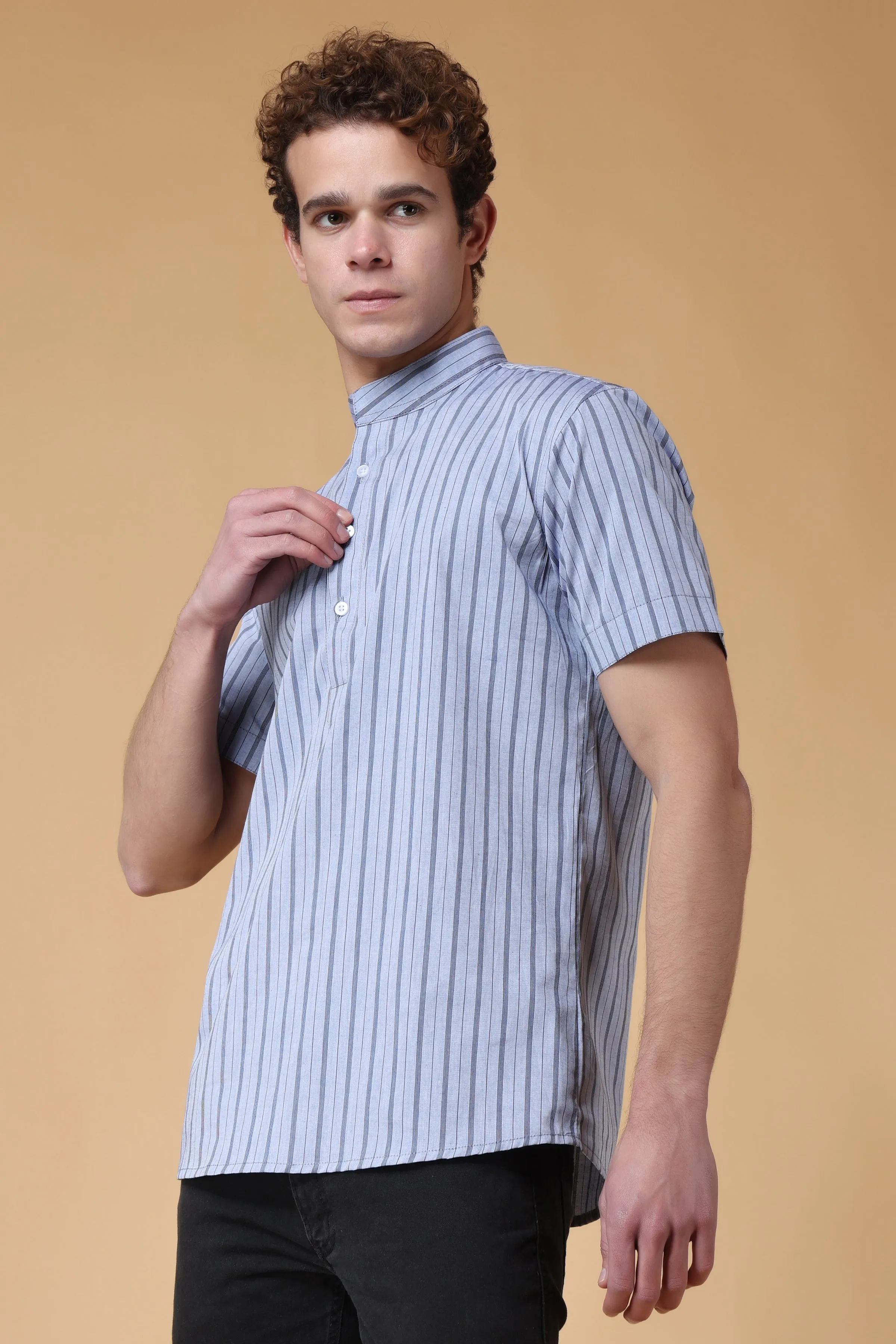 Dusty Grey Striped Kurta