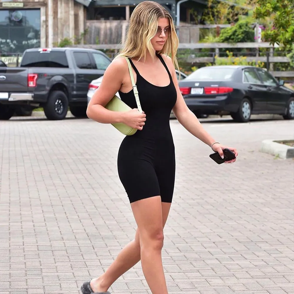 Elastic Black Strapped Sleeveless Romper