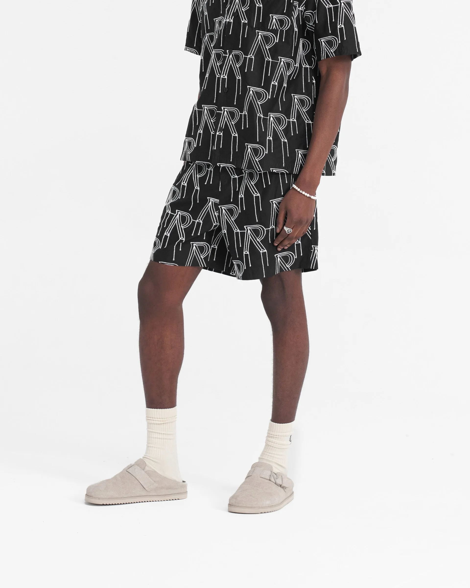 Embroidered Initial Tailored Short - Black