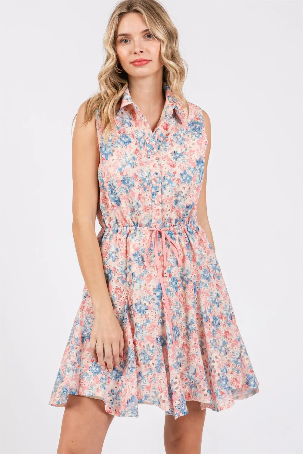 Floral Eyelet Sleeveless Mini Dress